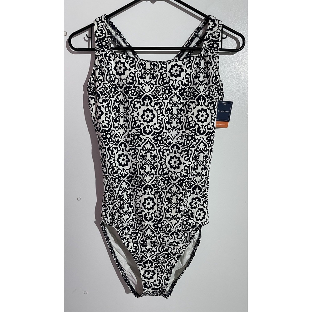 Lands End One Piece Swimsuit 12 Floral Beach Resort Cruise Slimming Pool Tanning